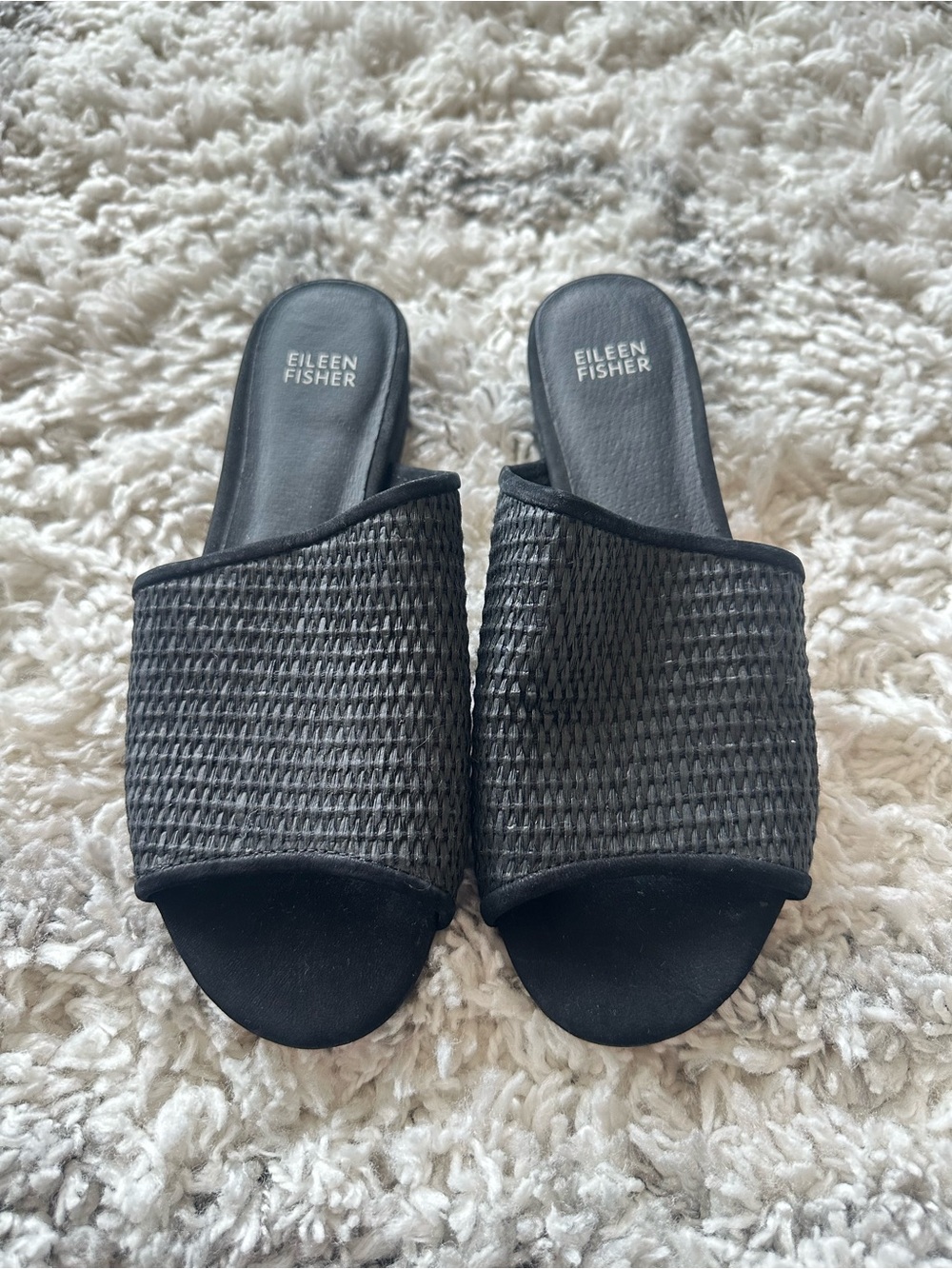 Eileen Fisher Charcoal Noco Raffia Slide Sandals size US 8